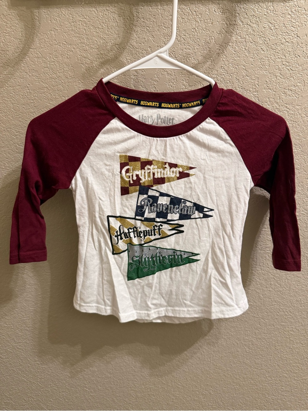 Warner Bros. Harry Potter Kids Raglan Crew Neck Tee - White & Maroon